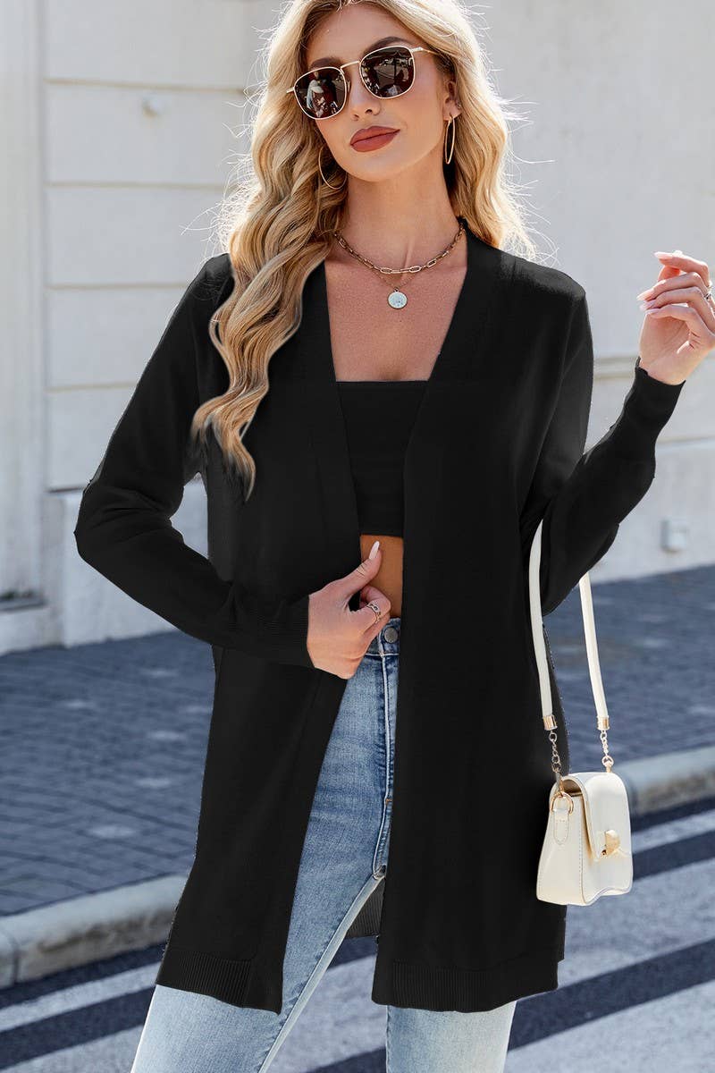 CWOCAL00840_CASUAL STRIPED MID-LENGTH KNIT CARDIGAN