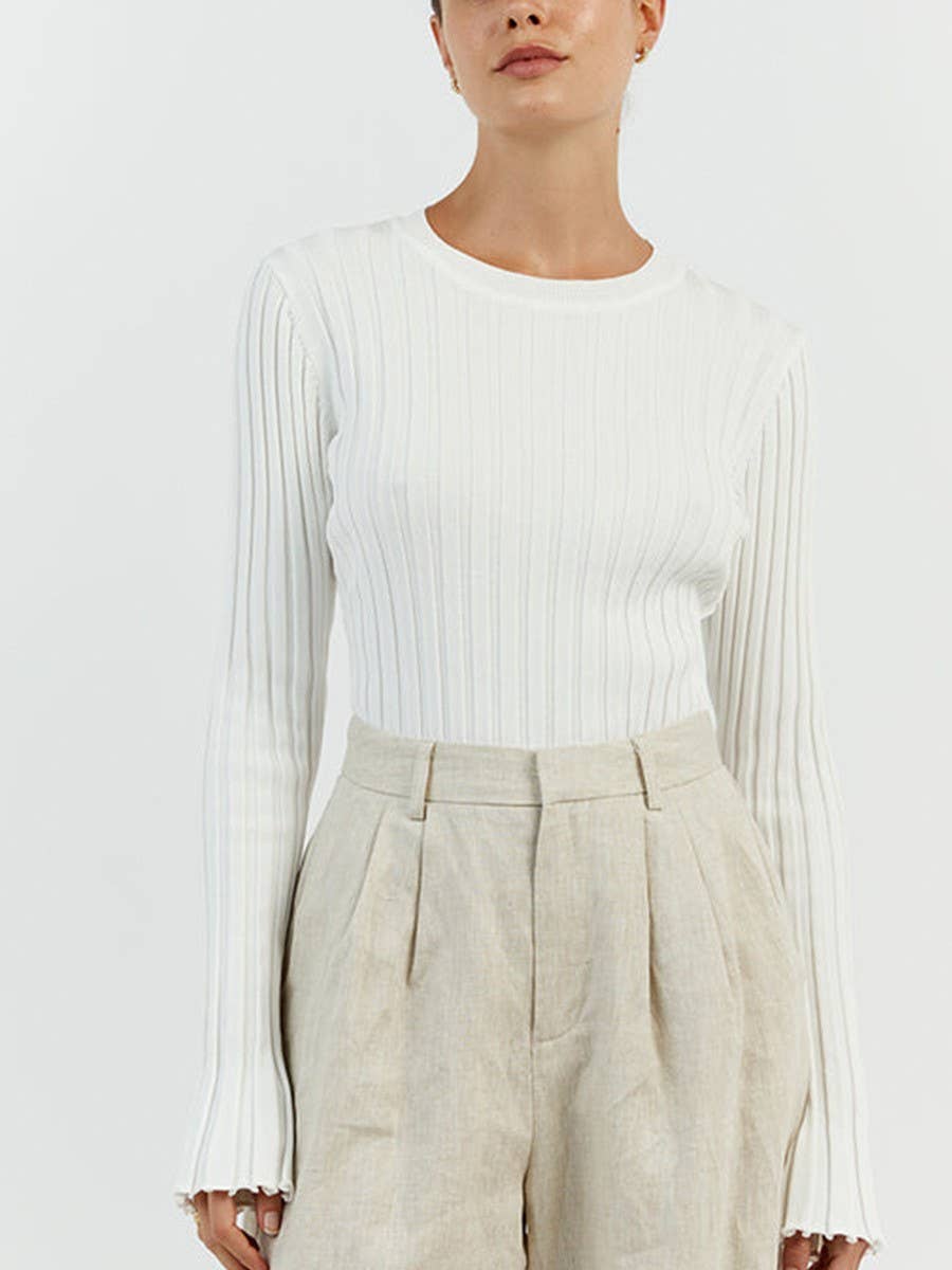 CREW NECK KNIT SWEATER LONG SLEEVE PIT STRIPE