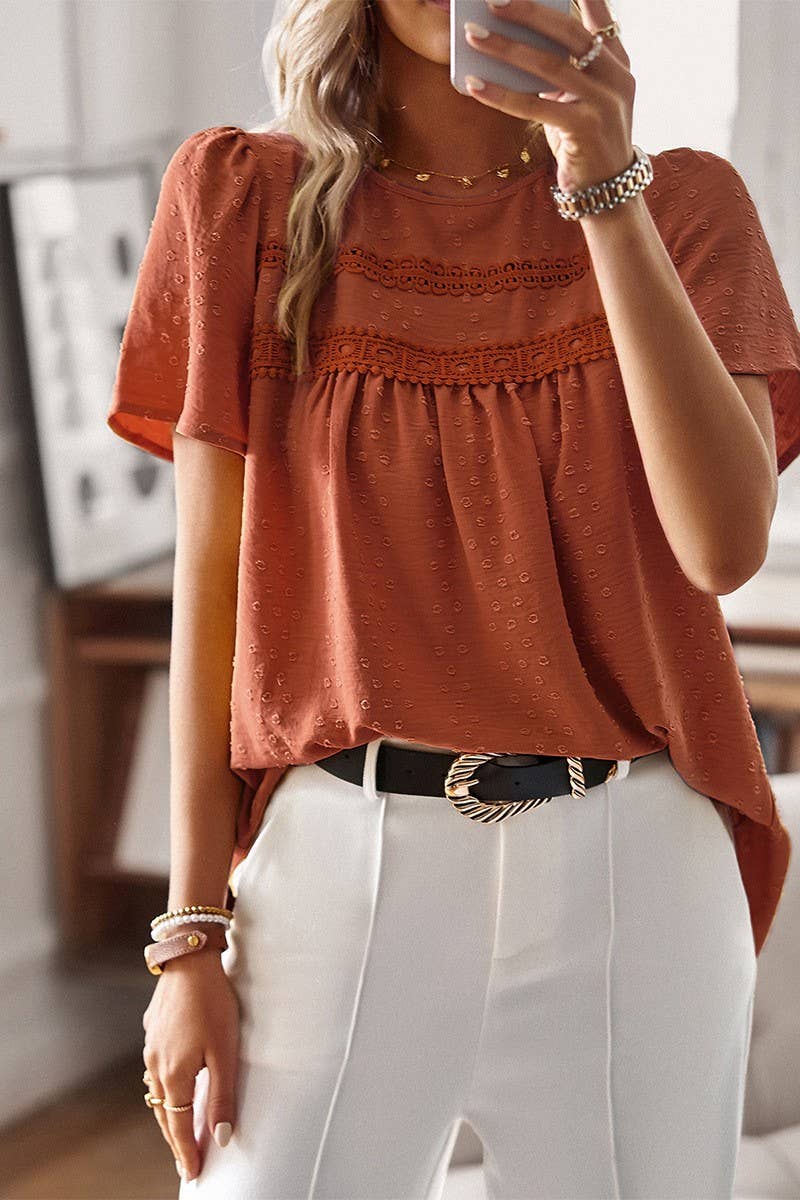 CWDSD8927_CASUAL SOLID COLOR ROUND NECK SHORT SLEEVE TOP