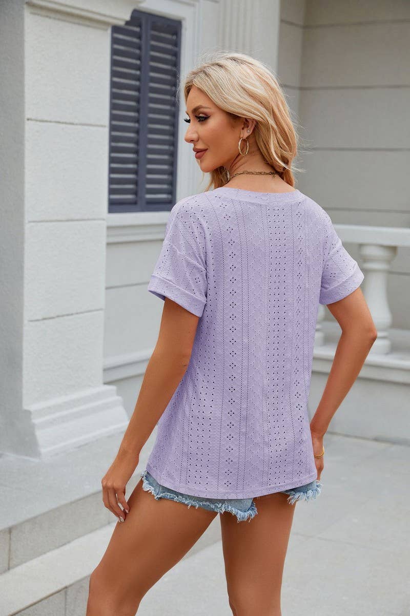 CWTTS0827_V-Neck Short Sleeve Knit Top