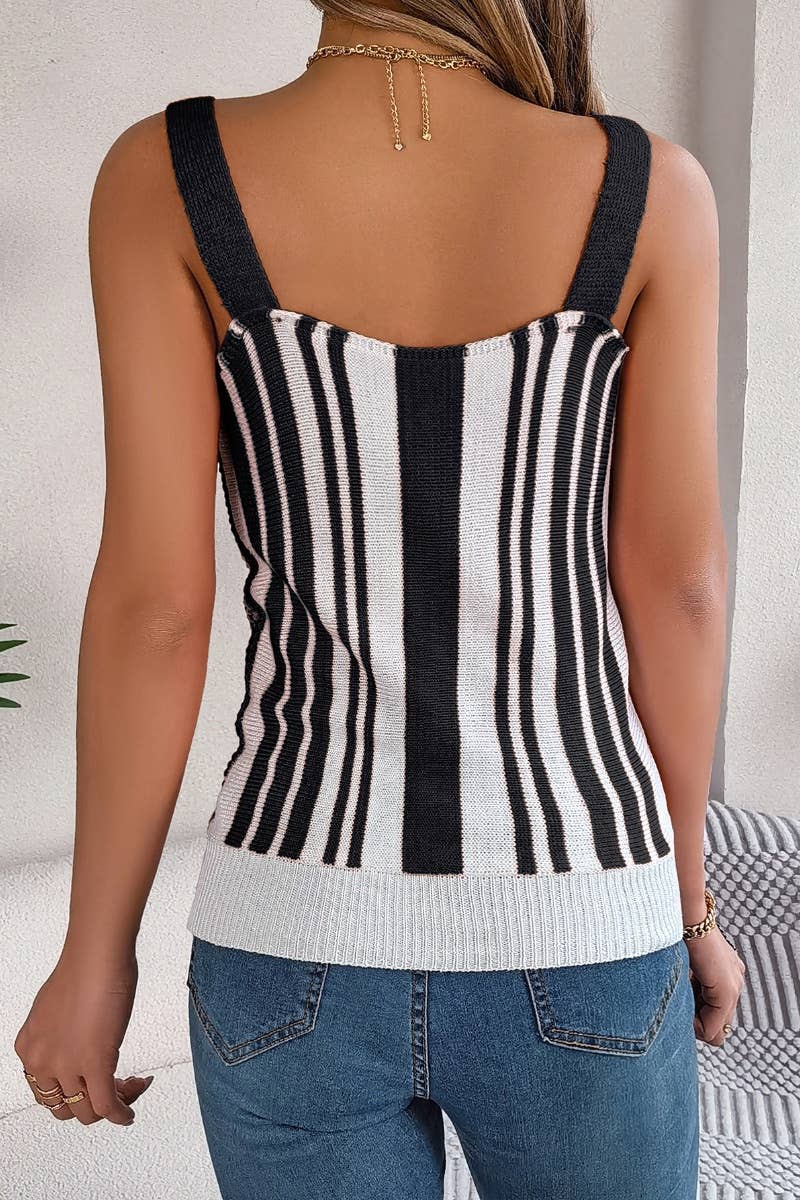 CWOV0283_BUTTON-CONTRAST HOLLOW KNIT CAMISOLE TOP