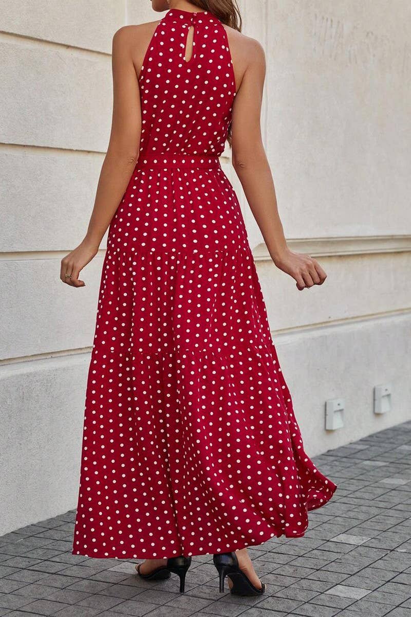 CWDMD5781_POLKA DOT PRINT FLORAL HALTER NECK DRESS