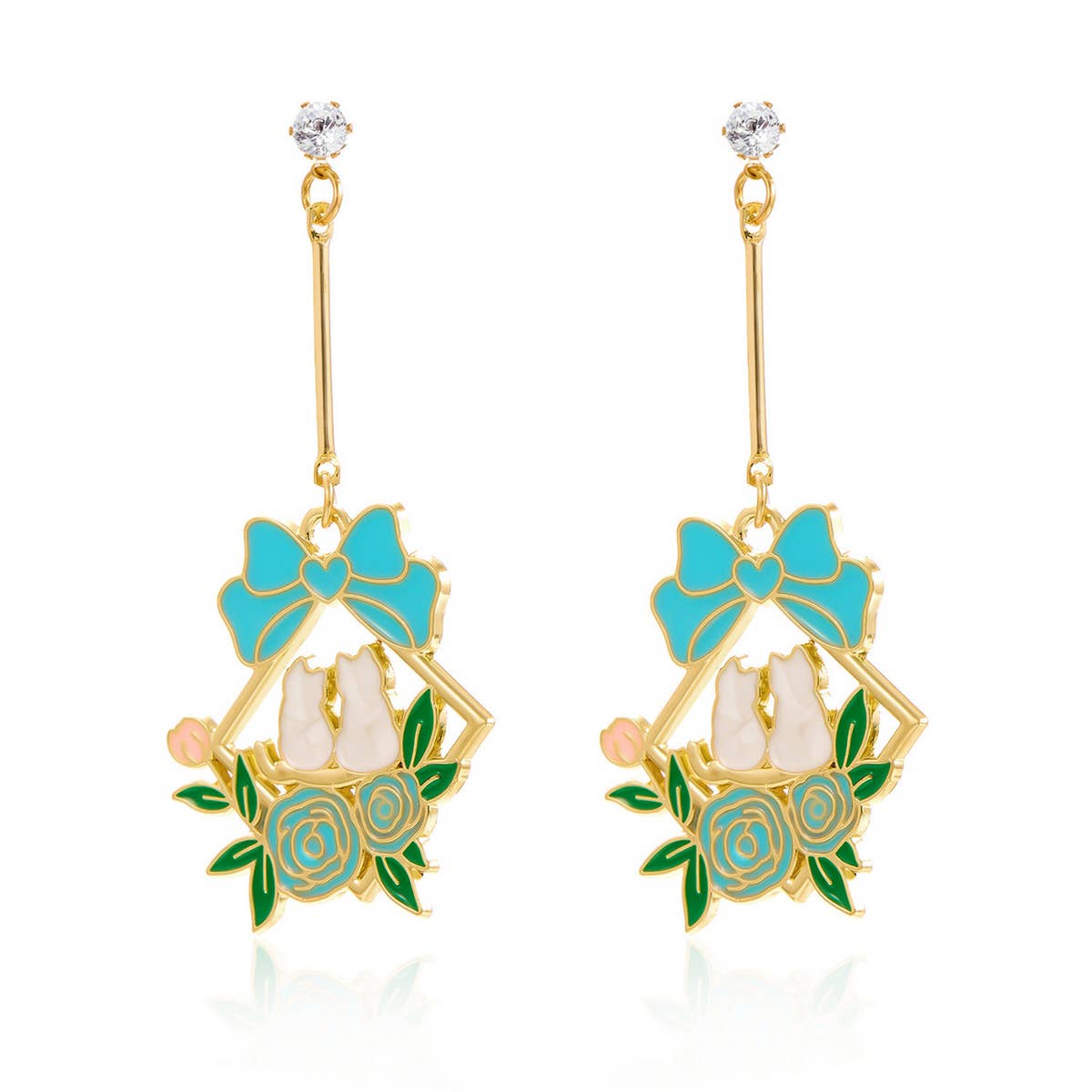 OIL PAINTING CHERRY BLOSSOM RABBIT EARRINGS_CWAJE2422