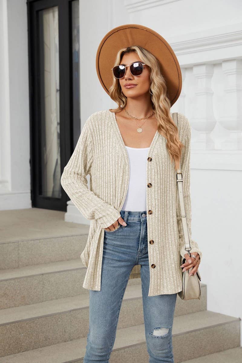 CWOCAL2269_AUTUMN AND WINTER BUTTON KNIT CARDIGAN