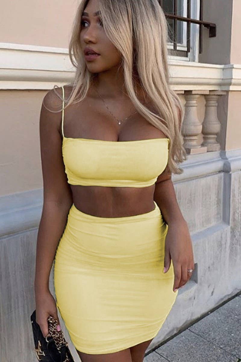 CWSTB00413_SEXY RUCHED STRAP TANK & BODYCON SKIRT SET