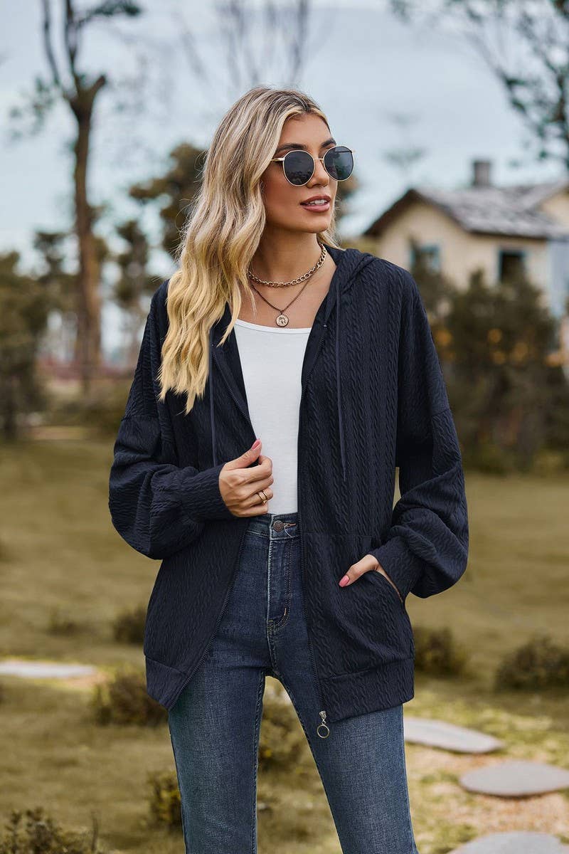 CWOCO0489_SOLID COLOR ZIPPERED MID-LENGTH HOODED COATS