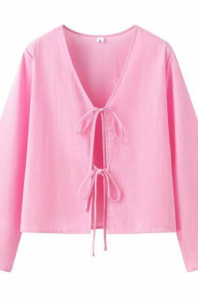 CWTBLL01153_TIE FRONT LIGHTWEIGHT FLARE SLEEVE CARDIGAN