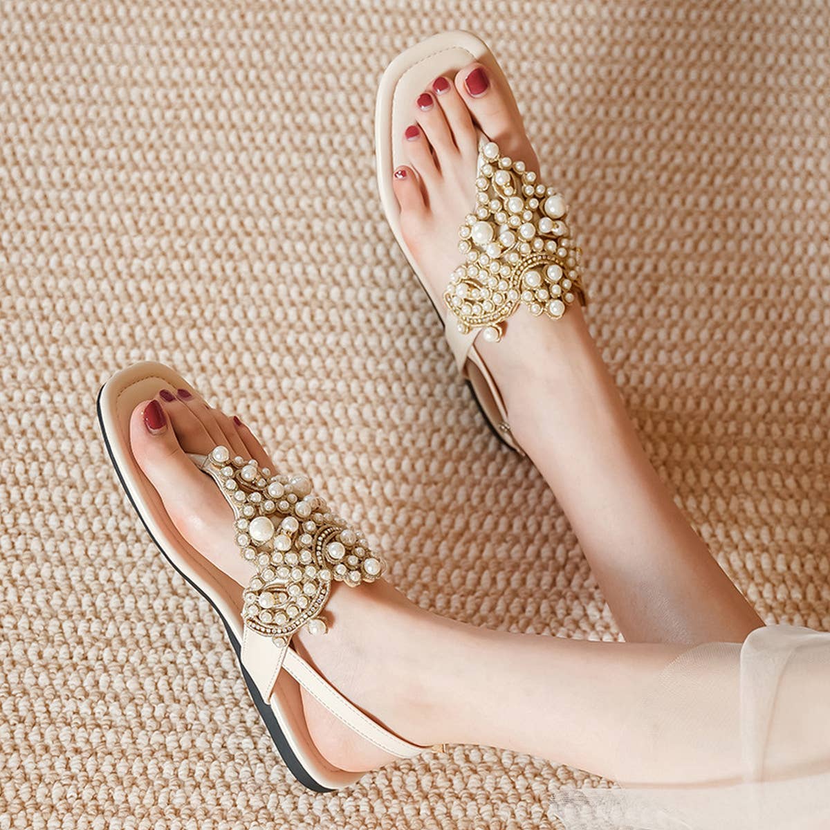 2024 PEARL SQUARE TOE FLIP-TOE OPEN TOE SANDALS_CWSHS0703