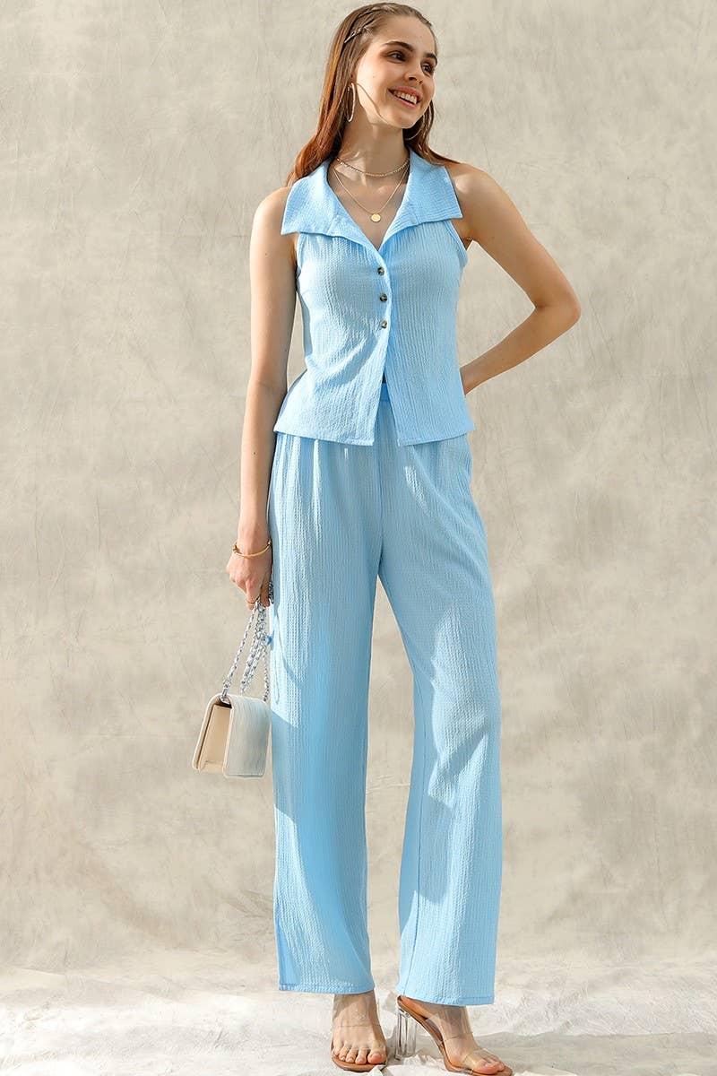 CWSTB102-S_TINY EMBOSSING VEST TOP AND SLIT PANT SET