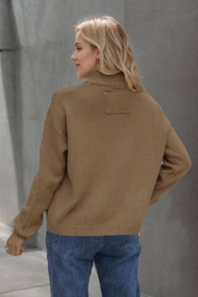 CWOCAL2213_HIGH-NECK POCKET BUTTON LONG-SLEEVED CARDIGAN