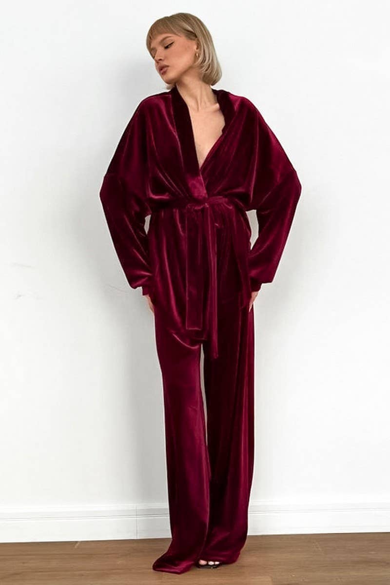CWSPJ0307_VELVET LONG-SLEEVED TROUSERS PAJAMA SET
