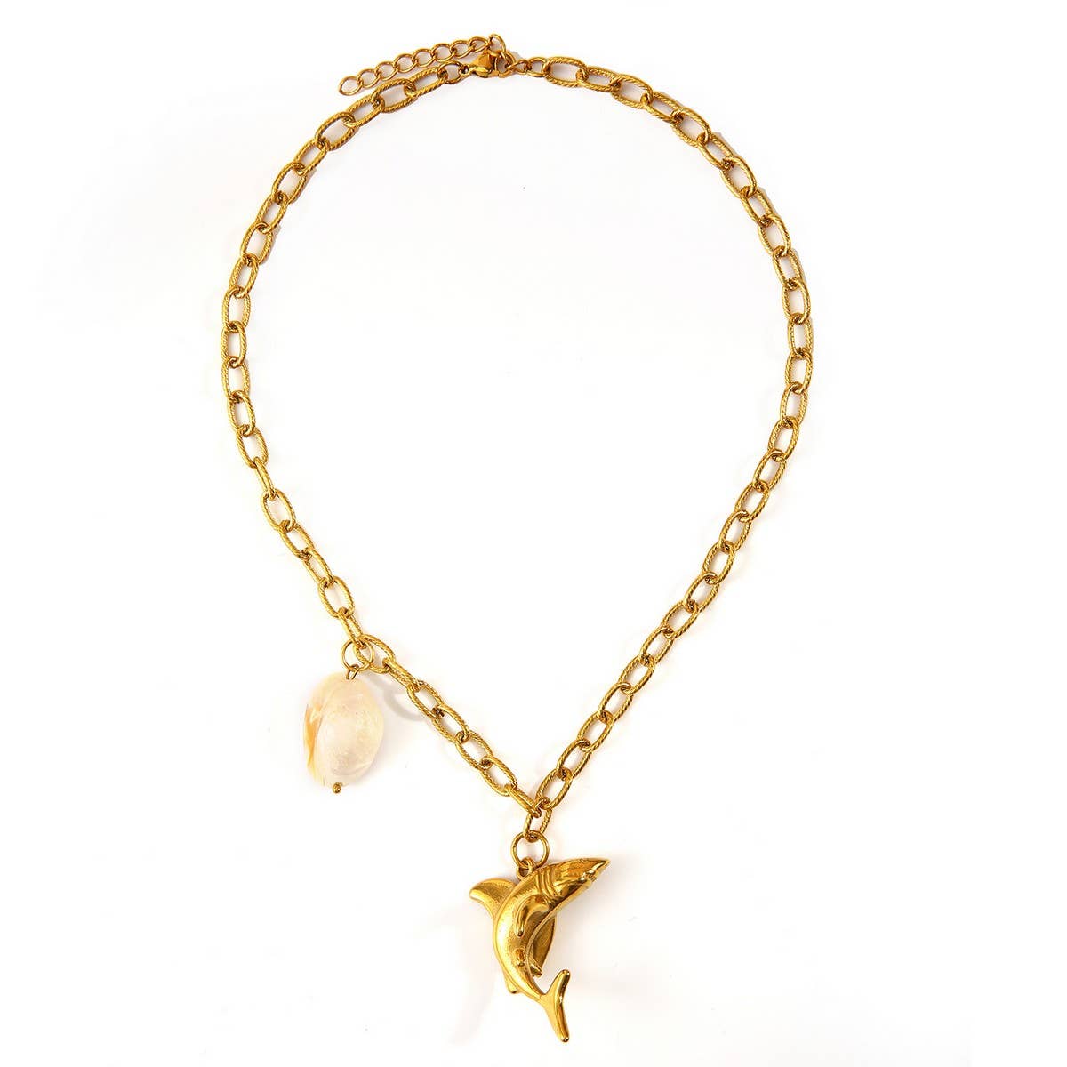 Original Steel Ocean Necklace with Fish & Dolphin_CWMM8831