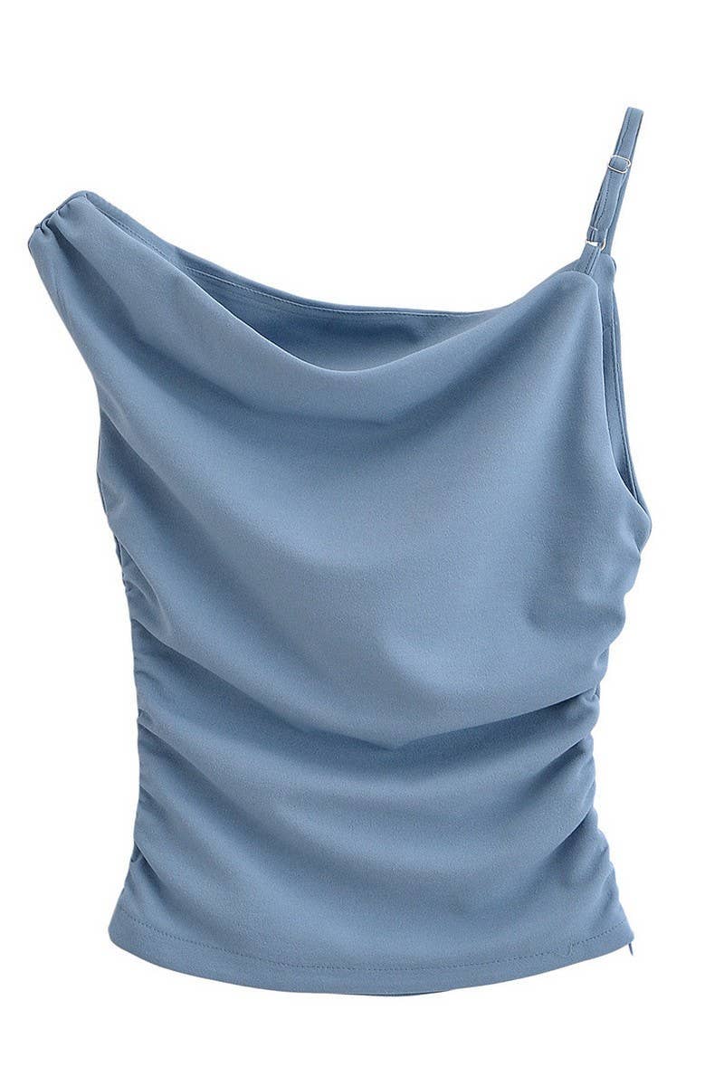 CWTTSL0356_FASHION PERSONALITY PLEATED ASYMMETRIC TOP