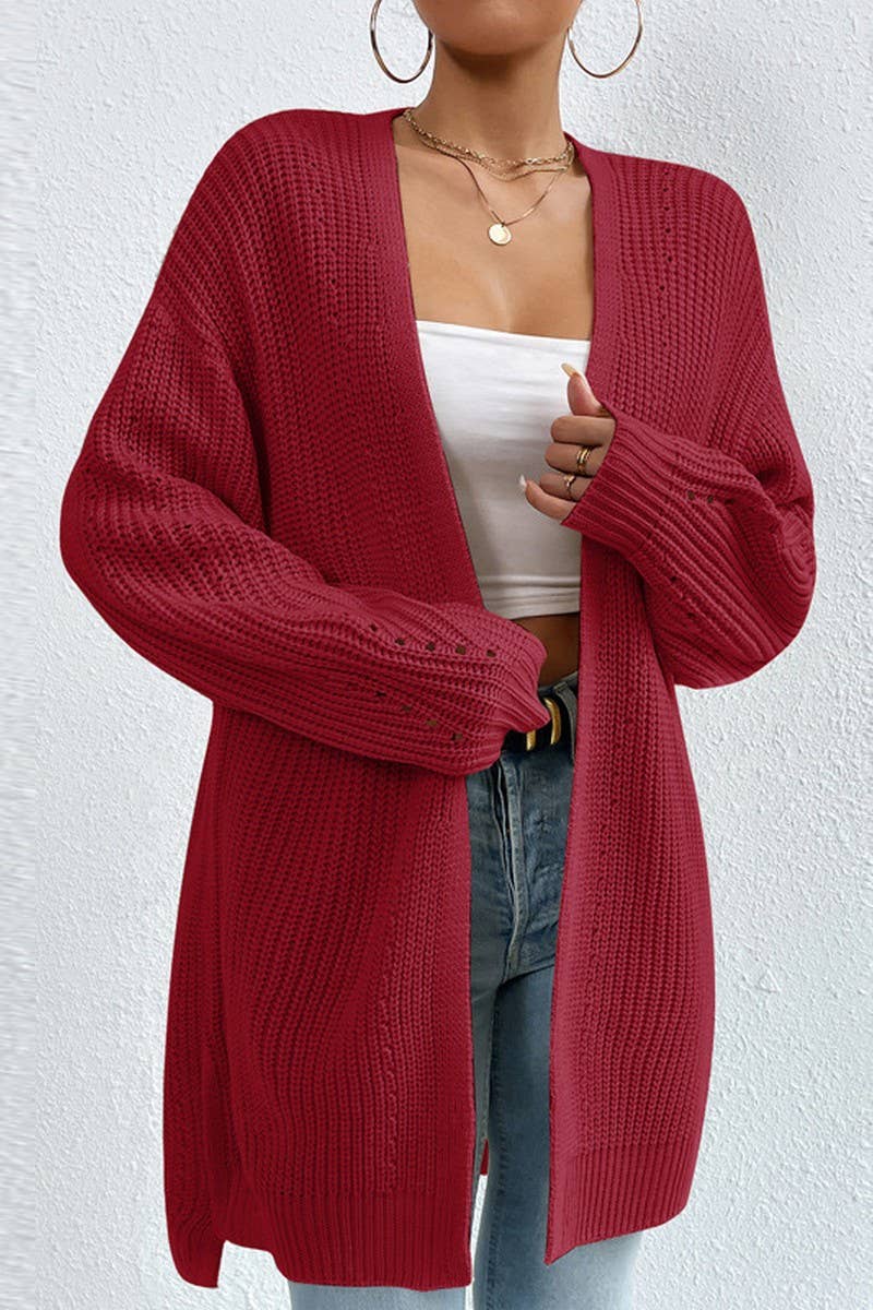 CWOCAL0747_SOLID COLOR V-NECK MID-LENGTH KNITTED CARDIGAN
