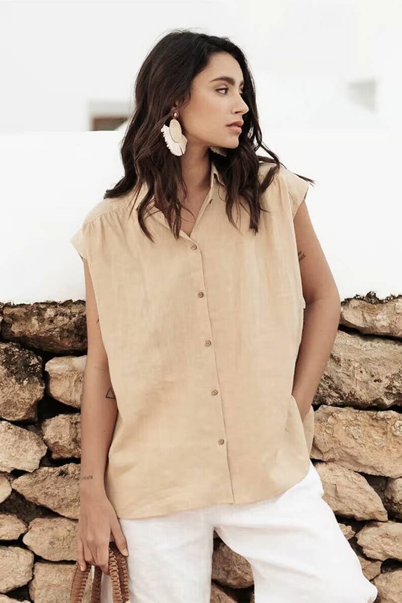 CWTDSSL0012_COTTON AND LINEN SLEEVELESS SOLID COLOR SHIRT