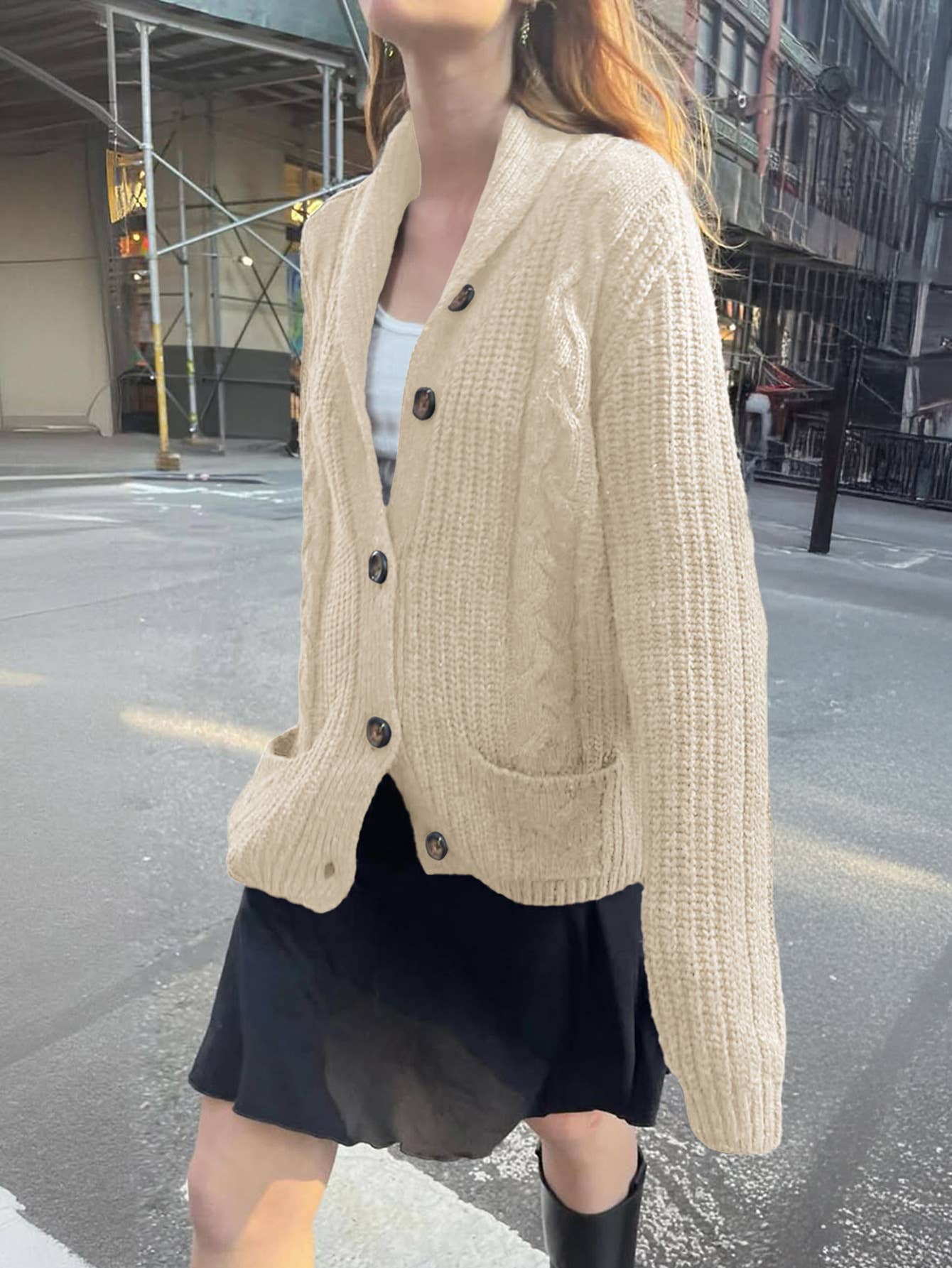 Casual simple button long-sleeved woolen coat