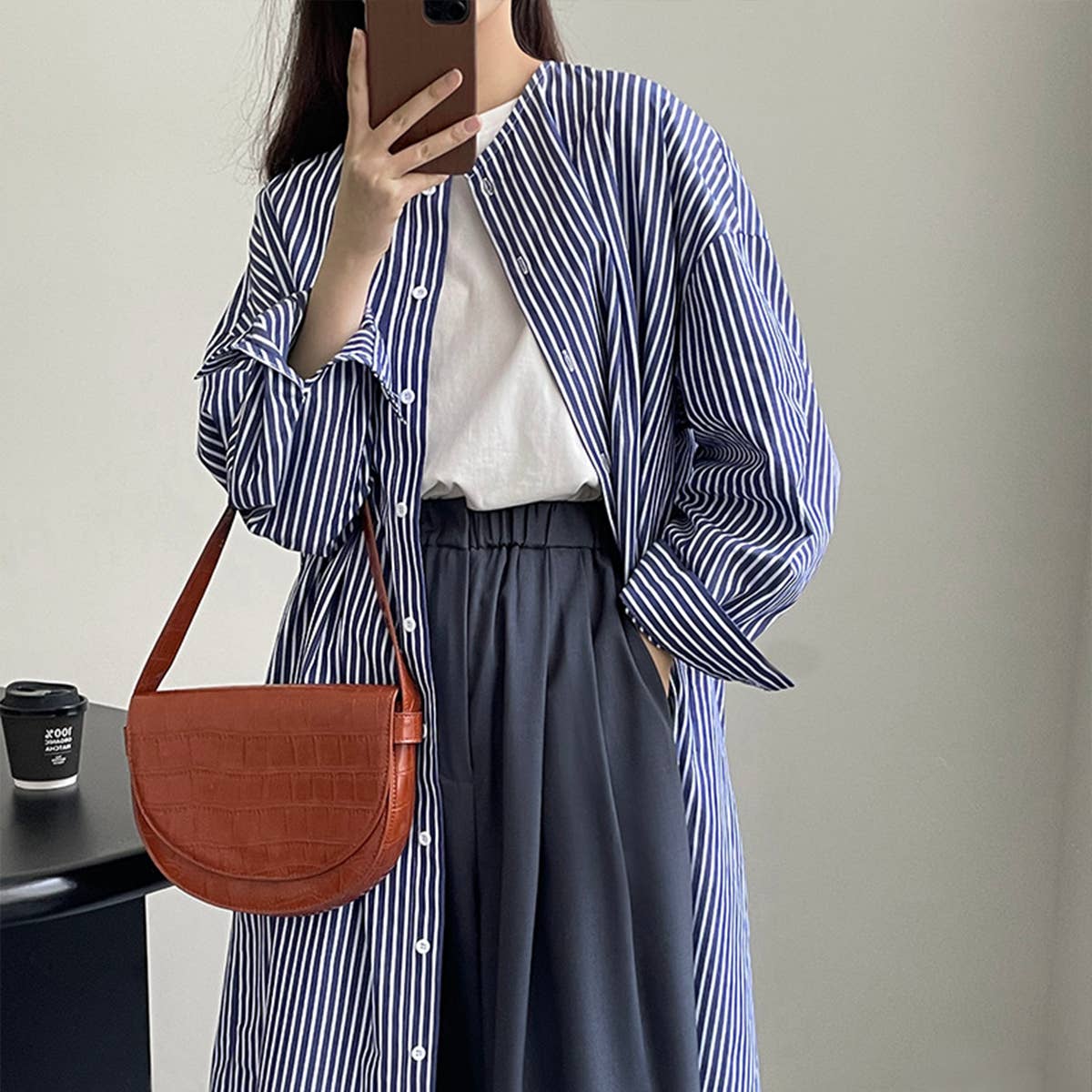Casual long striped dress loose shirt dress