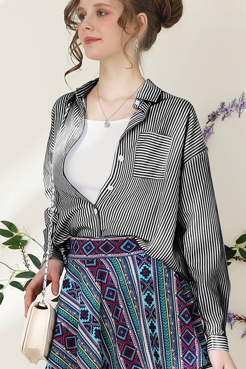 CWTSTL704_Striped Button Down Long Sleeve Collared Shirts