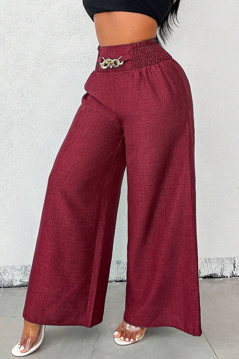 CWBLP1887_VINTAGE HIGH WAIST ELASTICATED WIDE LEG TROUSERS