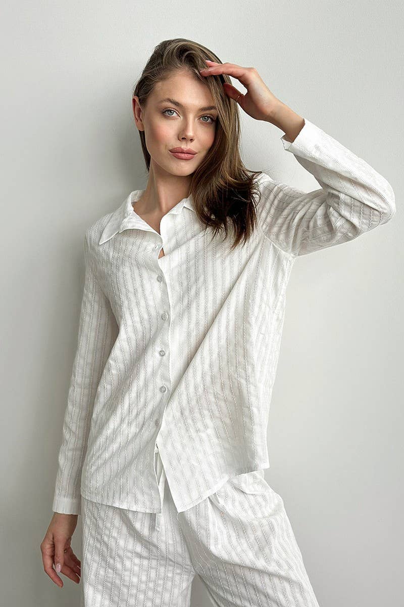 CWSPJ0217_CARDIGAN LONG SLEEVE LONG PANTS PAJAMAS HOME SET