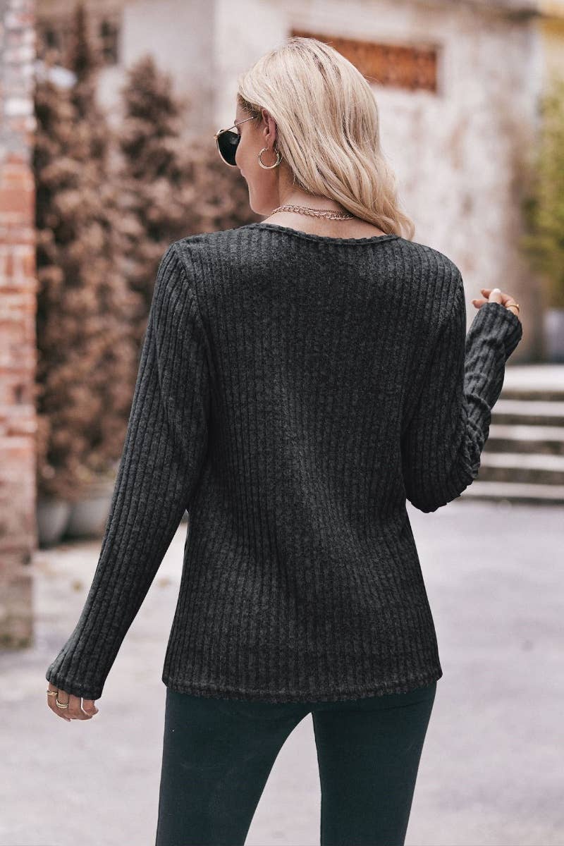 CWOSWL6466_WINTER CREW-NECK LONG-SLEEVED BUTTON-UP SWEATER