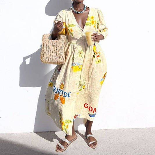 Casual elegant floral short sleeve A-line dress