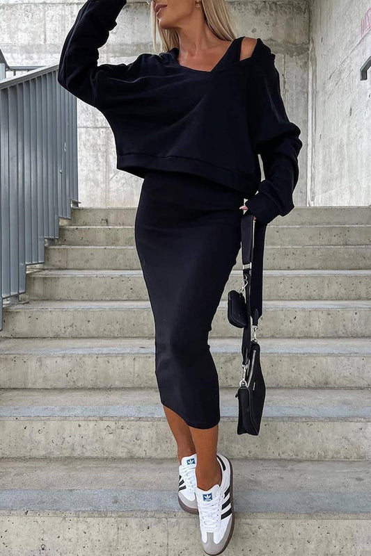 CWSS01314_AUTUMN AND WINTER V-NECK HOODED SWEATSHIRT SUIT