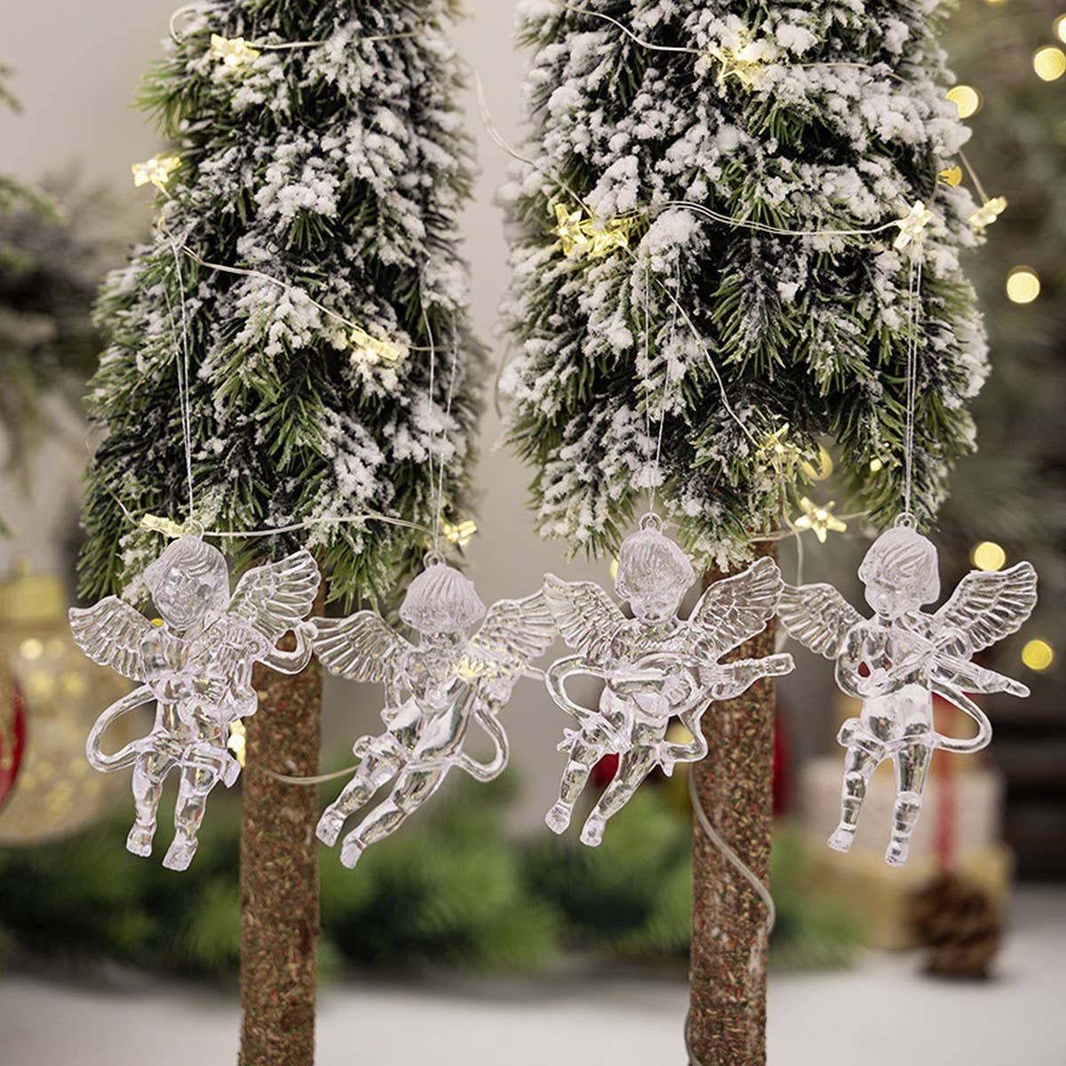 CWMM10185_4PCS CLEAR ACRYLIC ANGEL AND ICICLE XMAS ORNAMENTS