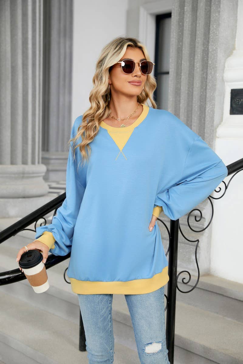 CWTBLL3743_AUTUMN AND WINTER CONTRAST COLOR LOOSE SWEATSHIRT