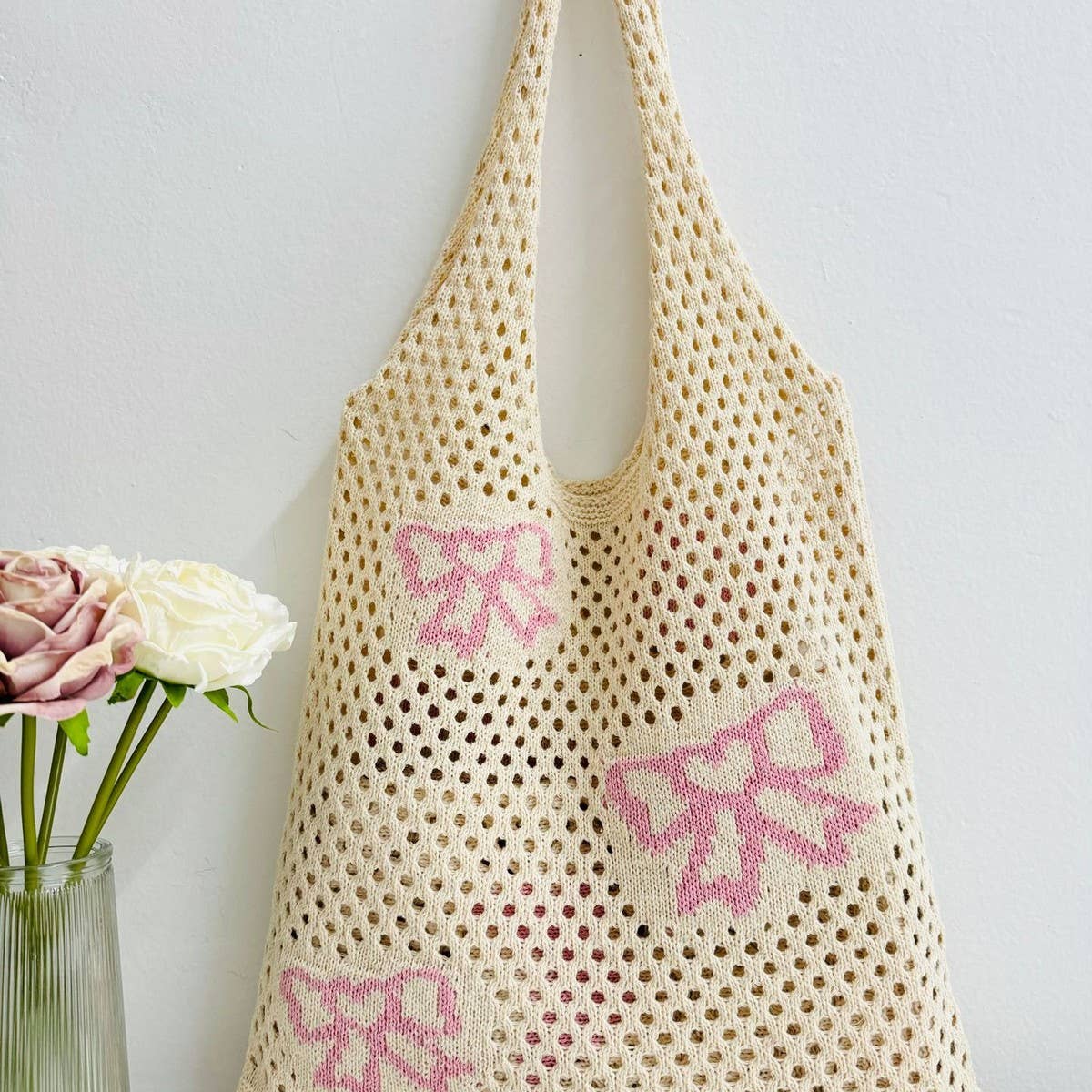 CWAB4580_BOW KNITTED WOVEN BEACH SHOULDER BAG