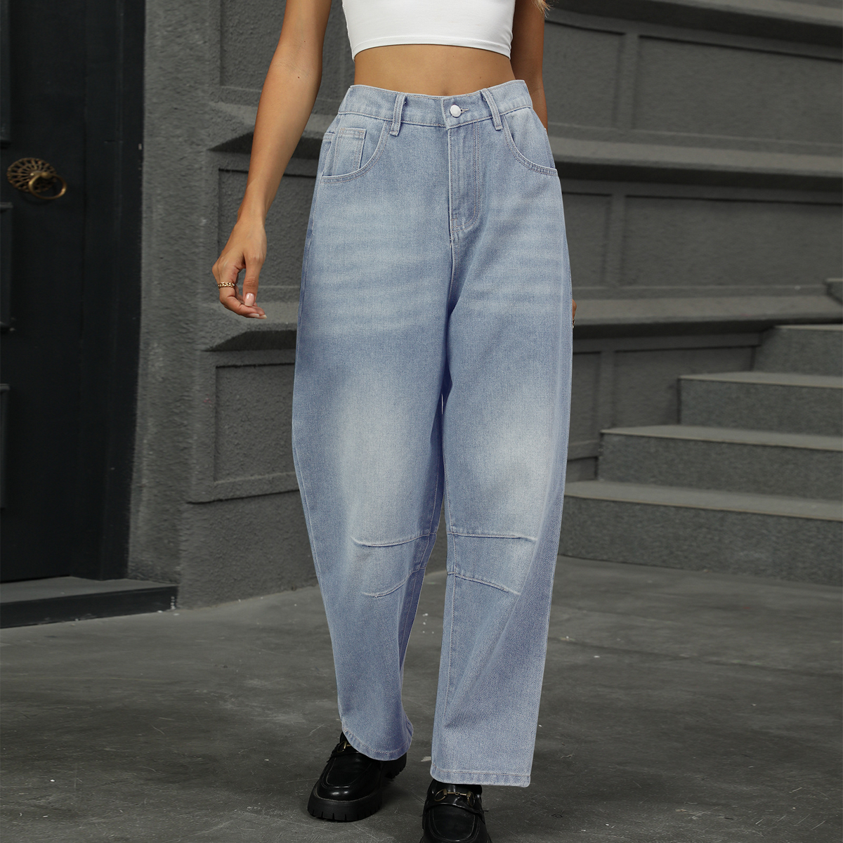 Loose Fit Harem Jeans ? Washed Nine-Ton Pants
