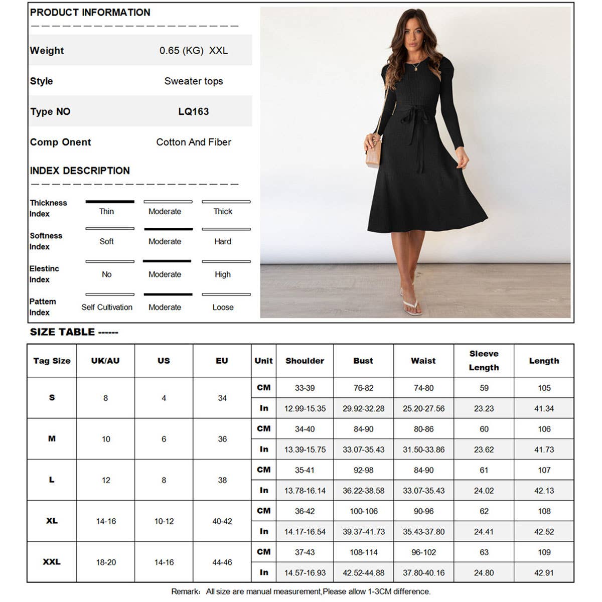 Bubble long sleeve knitted long high-waisted dress