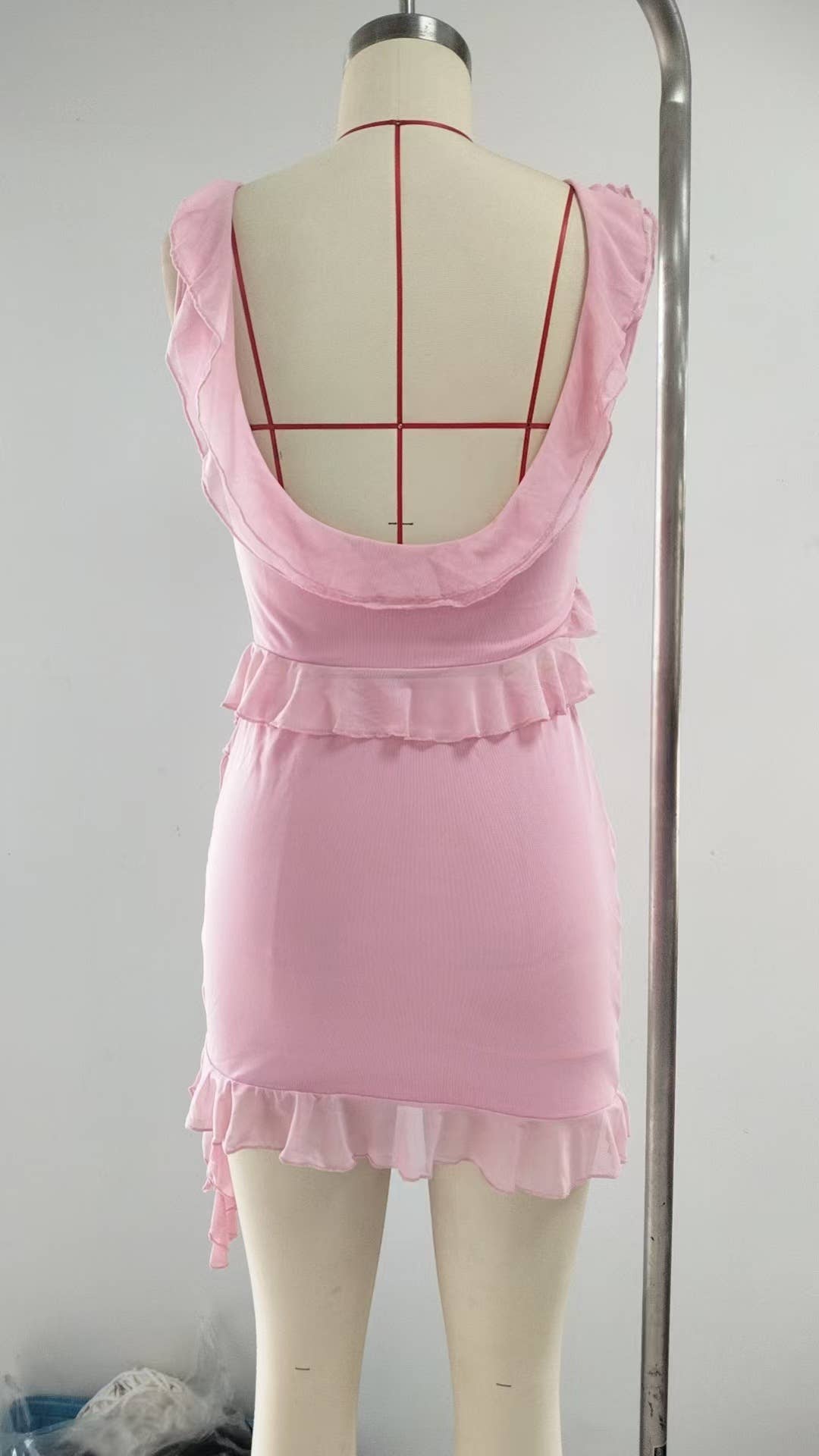 Chiffon deep neck irregular vest short skirt set