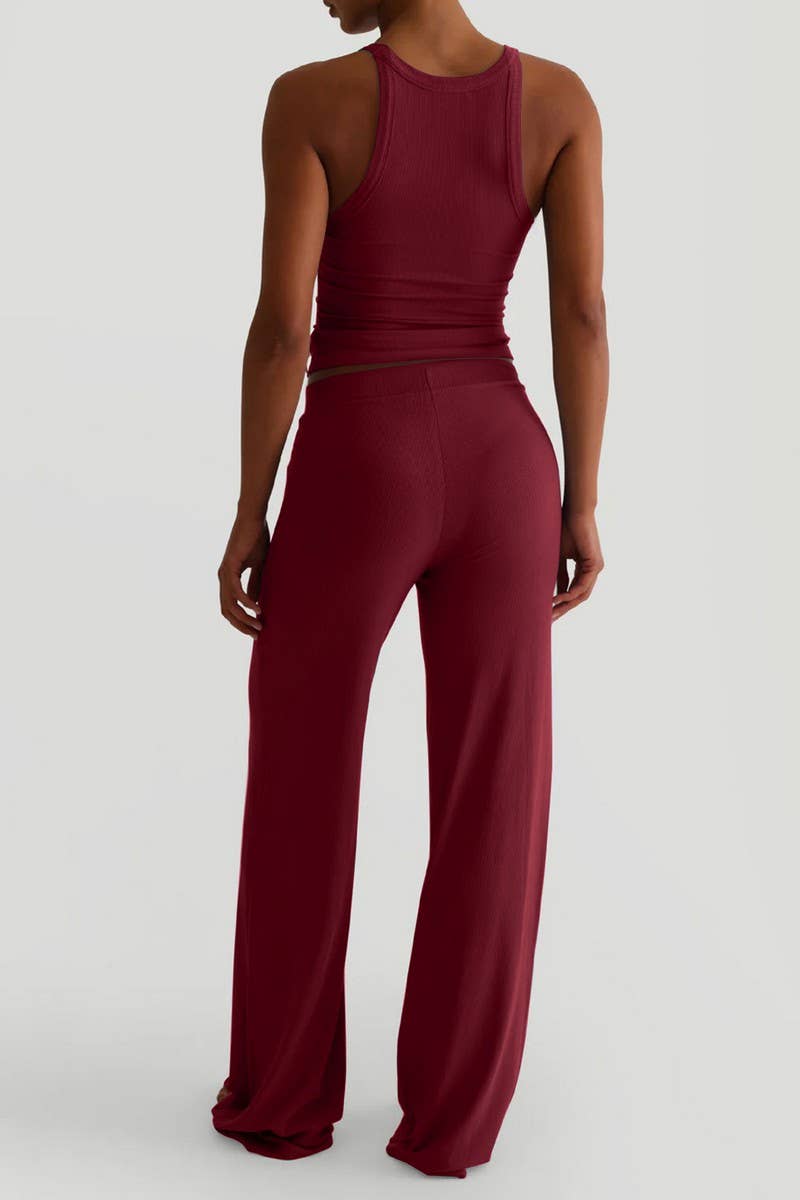 CWSTB00442_SPORTS YOGA TANK TOP & WIDE LEG PANTS SET