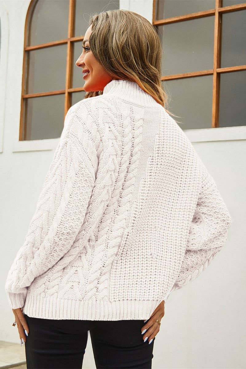 CWOSWL1665_Turtle Neck Cable Long Sleeve Pullover Sweater