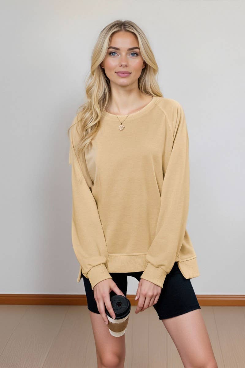 CWTTL01001_NEW THREADED ROUND NECK LONG SLEEVE LOOSE TOP