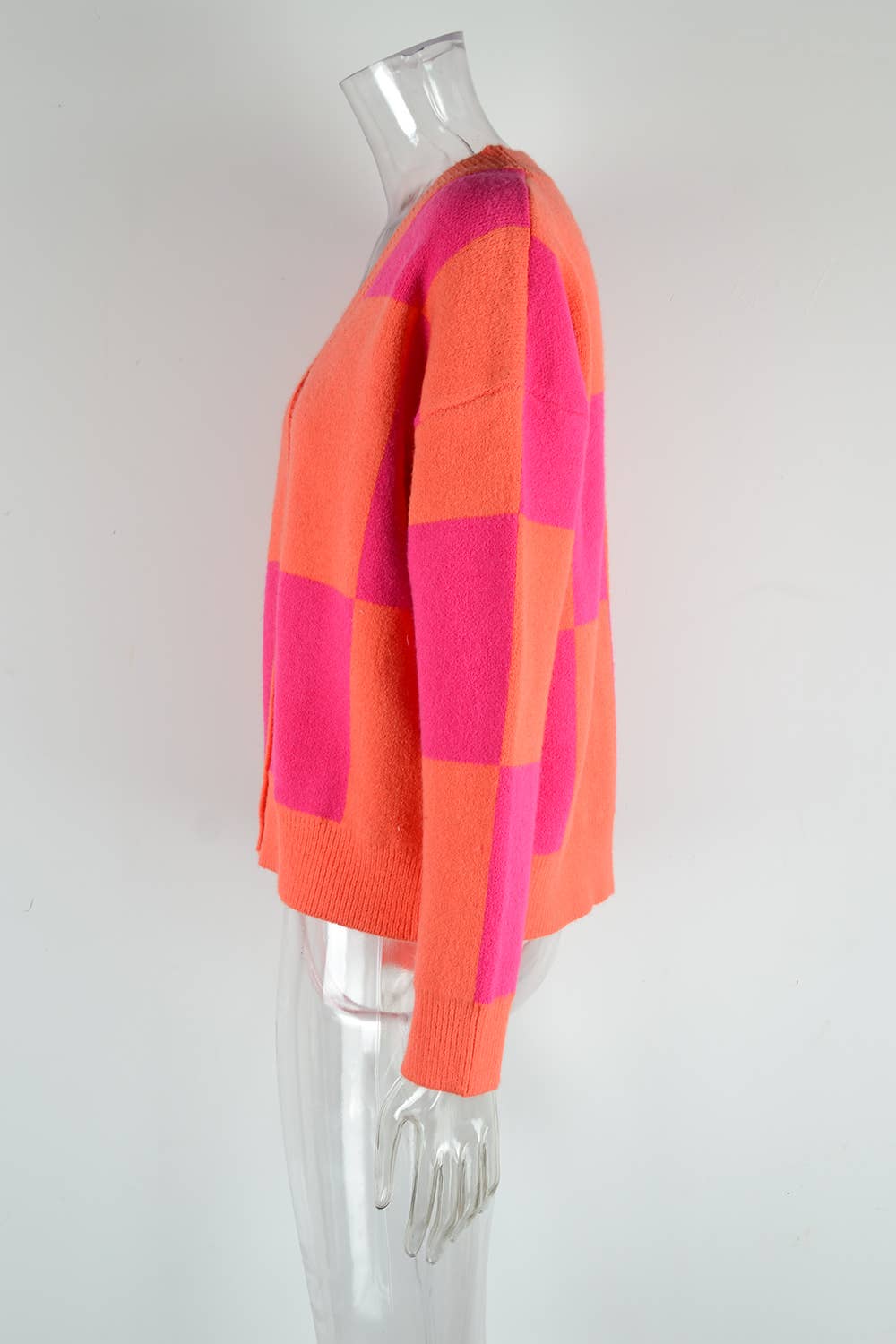 CARDIGAN SWEATER PLAID PATCHWORK KNIT COAT