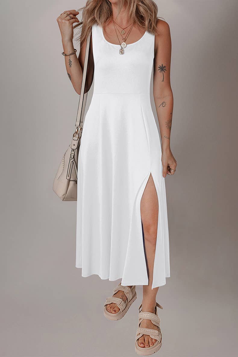 Elegant solid-color fashion sleeveless dress