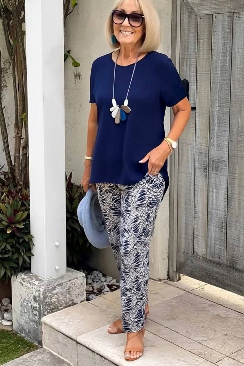 CWSTB00385_SOLID TOP AND PATTERNED TROUSERS SET