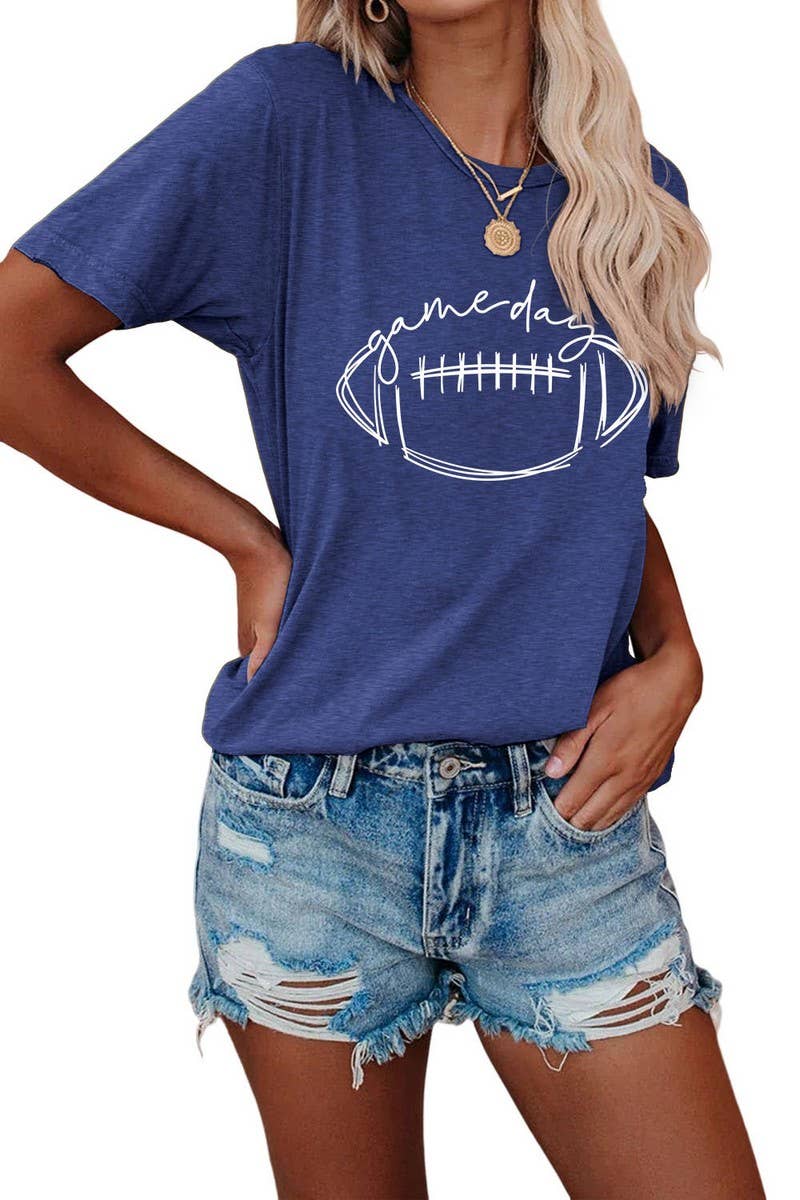 CWTTS0587_WOMEN GAME DAY PRINTING SHORT SLEEVE T SHIRT TOP