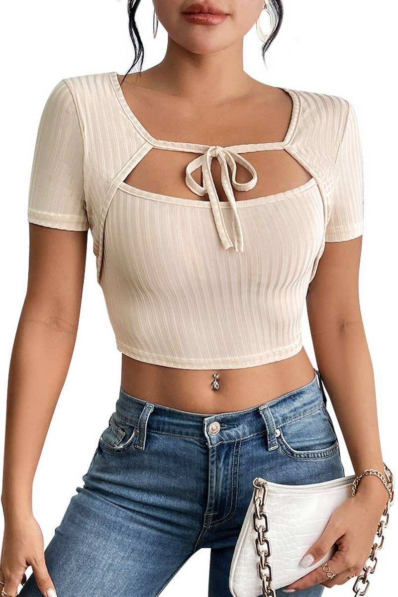 CWTBLS1628_RIBBED T-SHIRT WITH FAKE TWO-PIECE SQUARE NECK