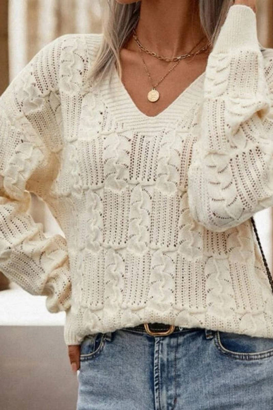 CWOSWL5136_STYLISH V-NECK CUTOUT BACK LACE-UP SWEATER