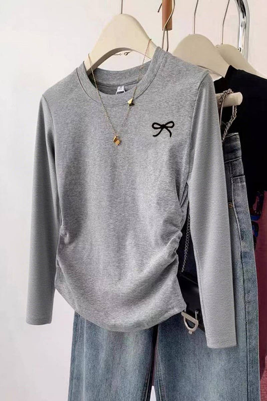 CWTBLL01052_SOLID COLOR LONG-SLEEVED CASUAL BOTTOMING TOP