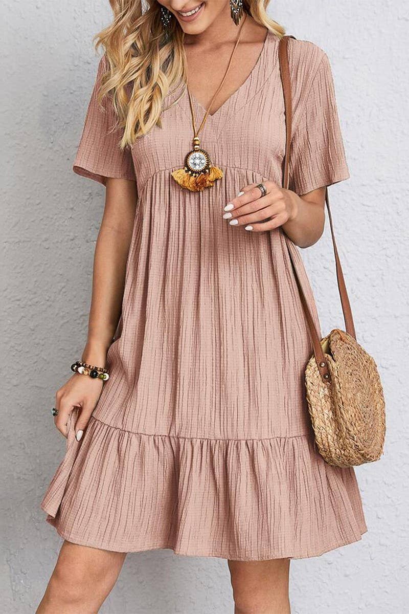 CWDSD10601_SUMMER LOOSE CASUAL SHORT-SLEEVED WAIST DRESS