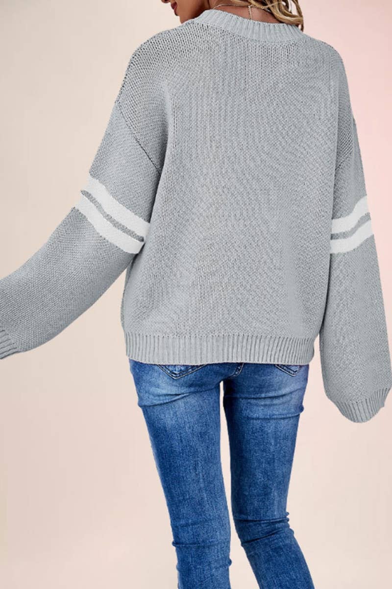 CWOSWL5880_LOVE STRIPED LONG-SLEEVED CREW-NECK SWEATER
