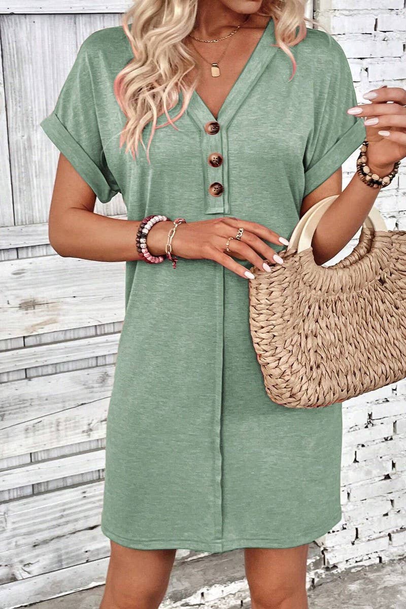 CWDTD0425_SUMMER V-NECK FASHIONABLE RAGLAN SLEEVE DRESS