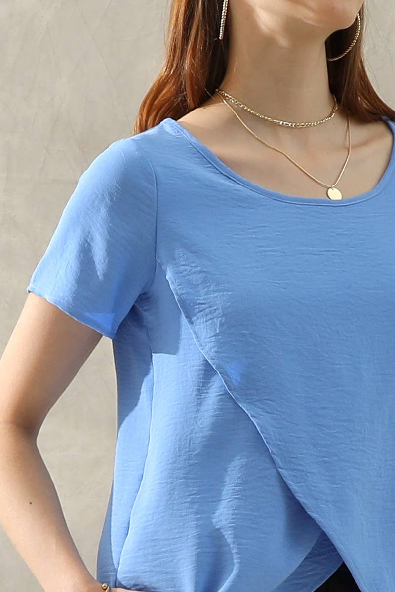 CWTBLS036-S_ROUND NECK SHORT SLEEVE TUNIC BLOUSE TOP