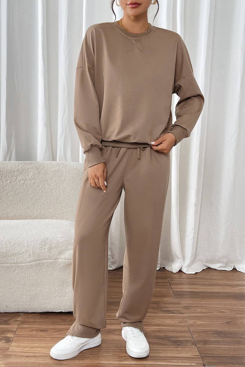 CWSTB1174_SOLID COLOR ROUND NECK CASUAL SWEATSHIRT SUIT