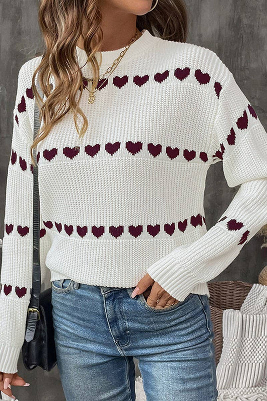 CWOSWL07116_CASUAL PULLOVER LONG SLEEVE HEART KNIT SWEATER