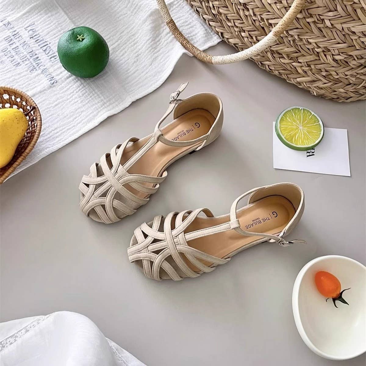 Vintage Flat Roman Sandals with Woven Cutouts